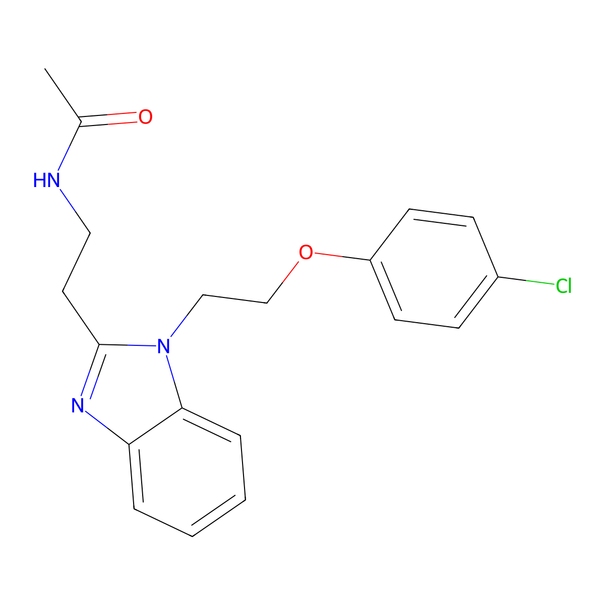 N-[2-[1-[2-(4-chlorophenoxy)ethyl]benzimidazol-2-yl]ethyl]acetamide molecular structure, CAS 696600-23-4