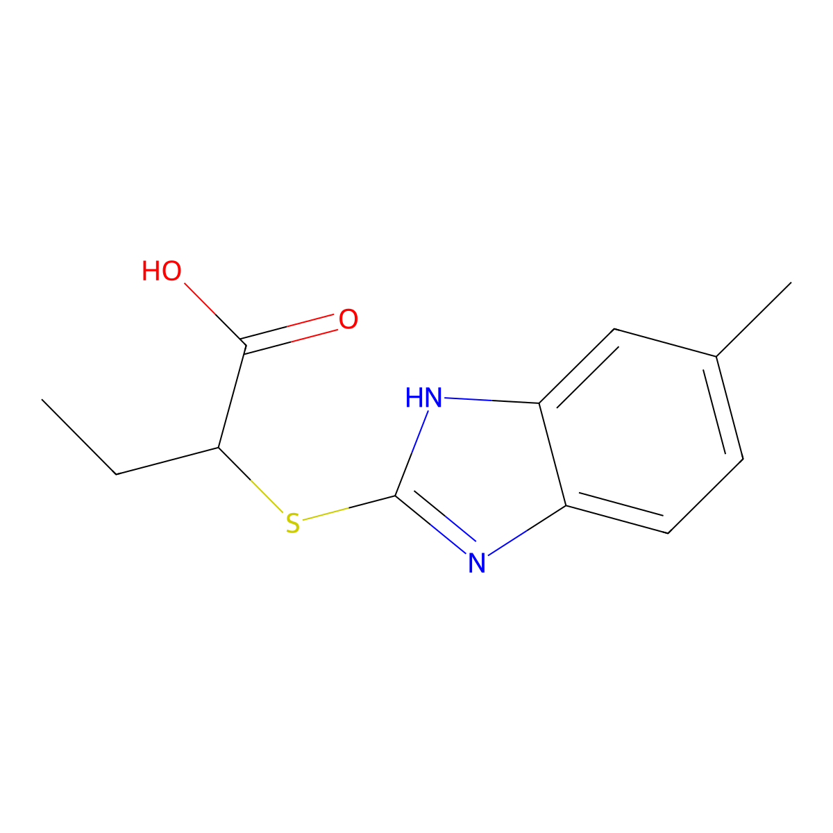 2-(6-Methyl-1H-benzoimidazol-2-ylsulfanyl)-butyric acid molecular structure, CAS 696601-79-3