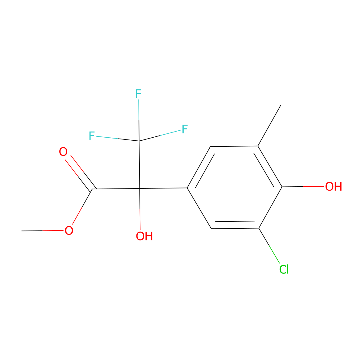 Methyl 2-(3-chloro-4-hydroxy-5-methylphenyl)-3,3,3-trifluoro-2-hydroxypropanoate molecular structure, CAS 696603-31-3