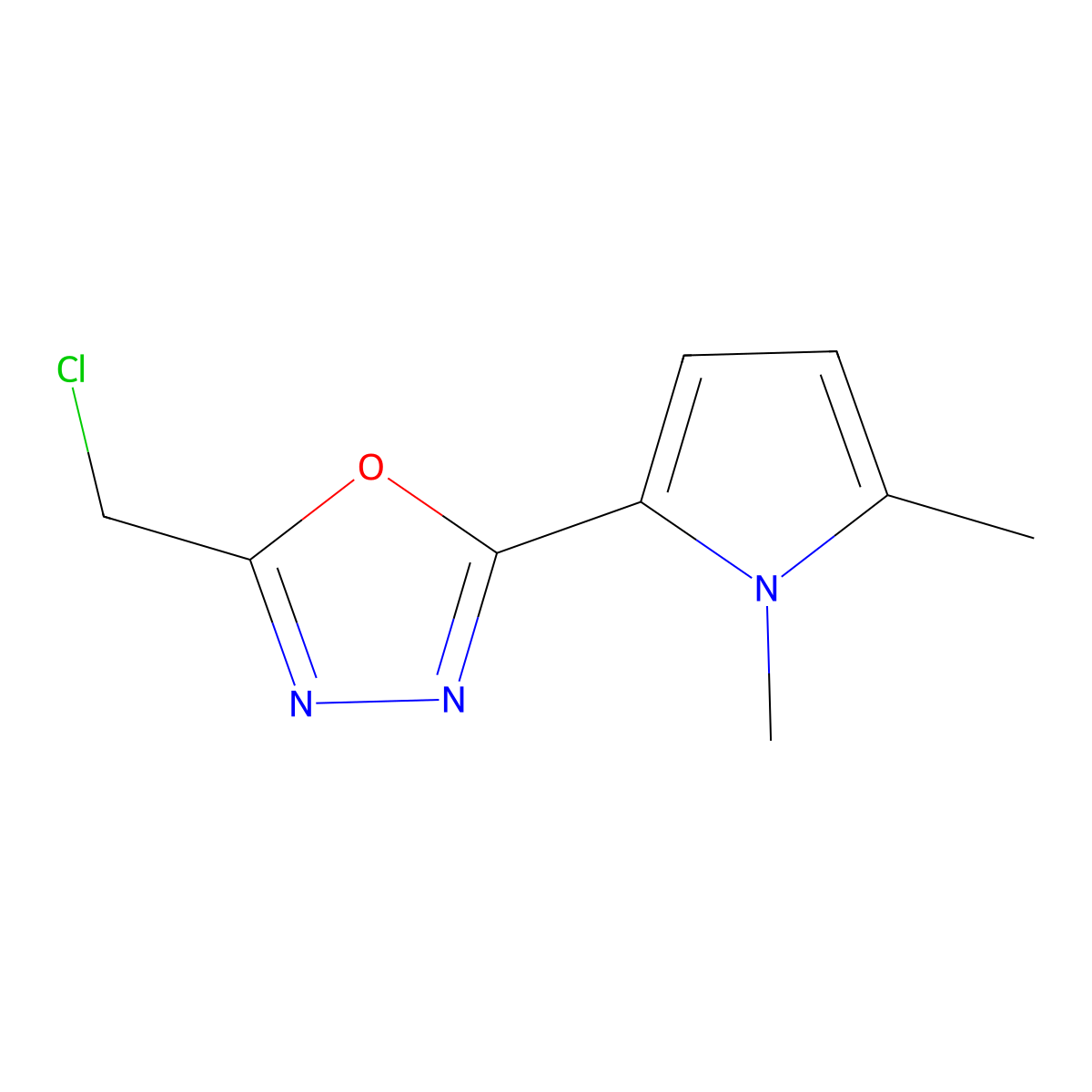 2-(Chloromethyl)-5-(1,5-dimethyl-1H-pyrrol-2-yl)-1,3,4-oxadiazole molecular structure, CAS 696604-68-9