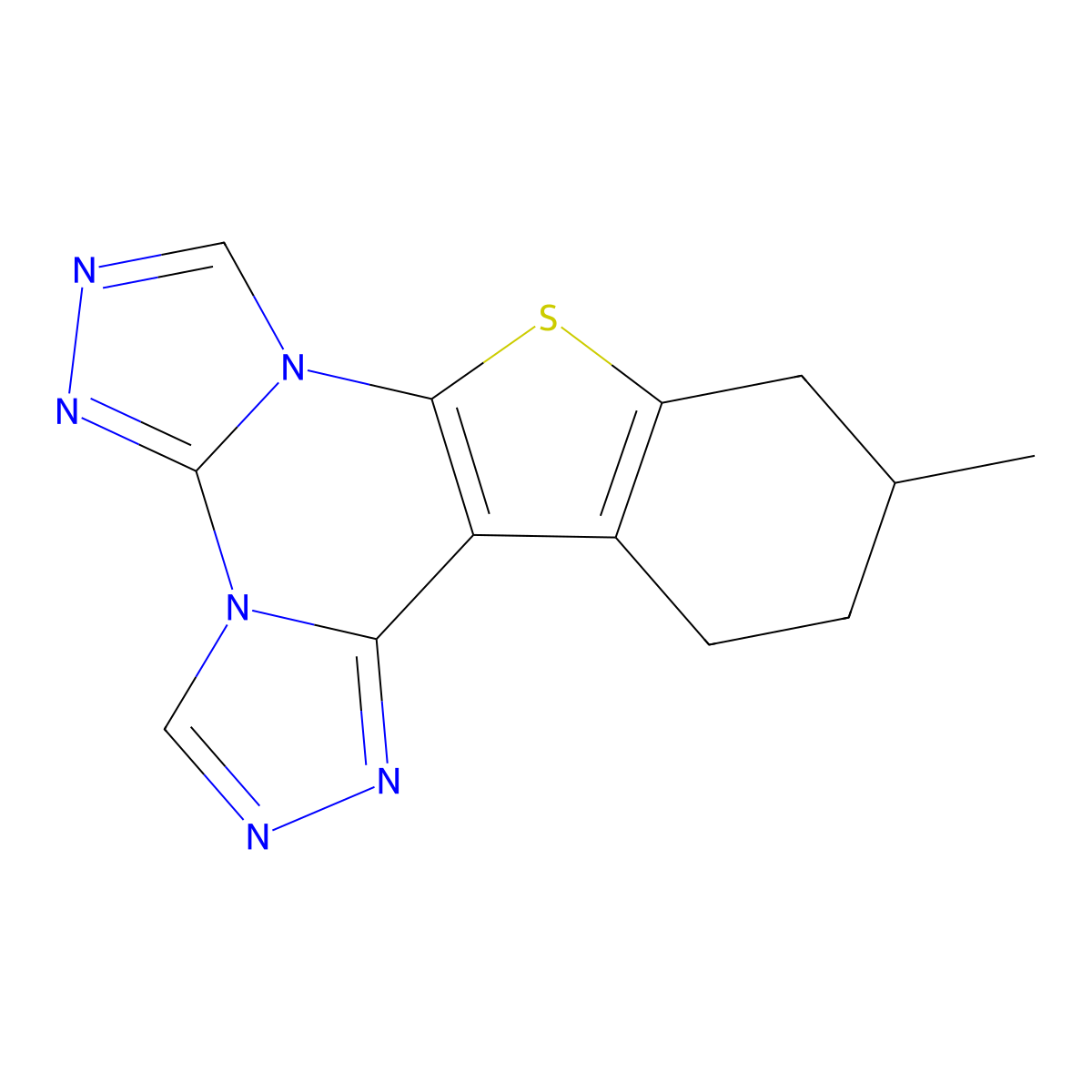 11-Methyl-10,11,12,13-tetrahydrobenzo[4,5]thieno[3,2-e]bis([1,2,4]triazolo)[4,3-a:4',3'-c]pyrimidine molecular structure, CAS 696608-65-8