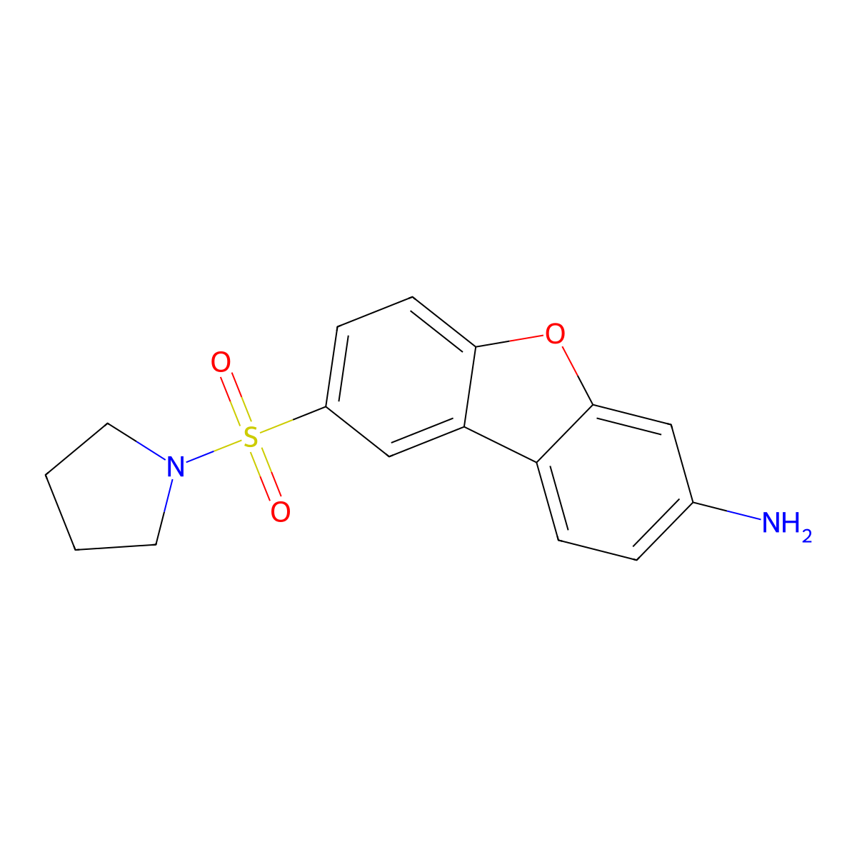 8-(Pyrrolidinylsulfonyl)dibenzo[b,d]furan-3-ylamine molecular structure, CAS 696609-67-3