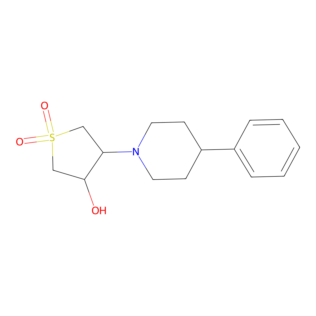 1,1-Dioxo-4-(4-phenylpiperidin-1-yl)thiolan-3-ol molecular structure, CAS 696609-85-5