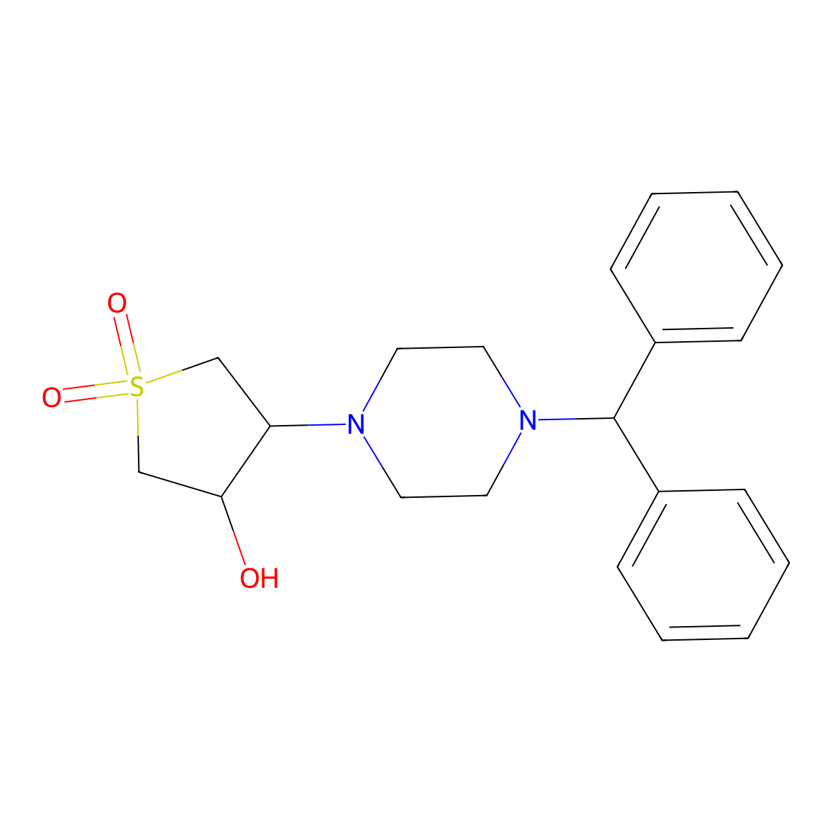 4-(4-Benzhydrylpiperazin-1-yl)-1,1-dioxothiolan-3-ol molecular structure, CAS 696609-92-4