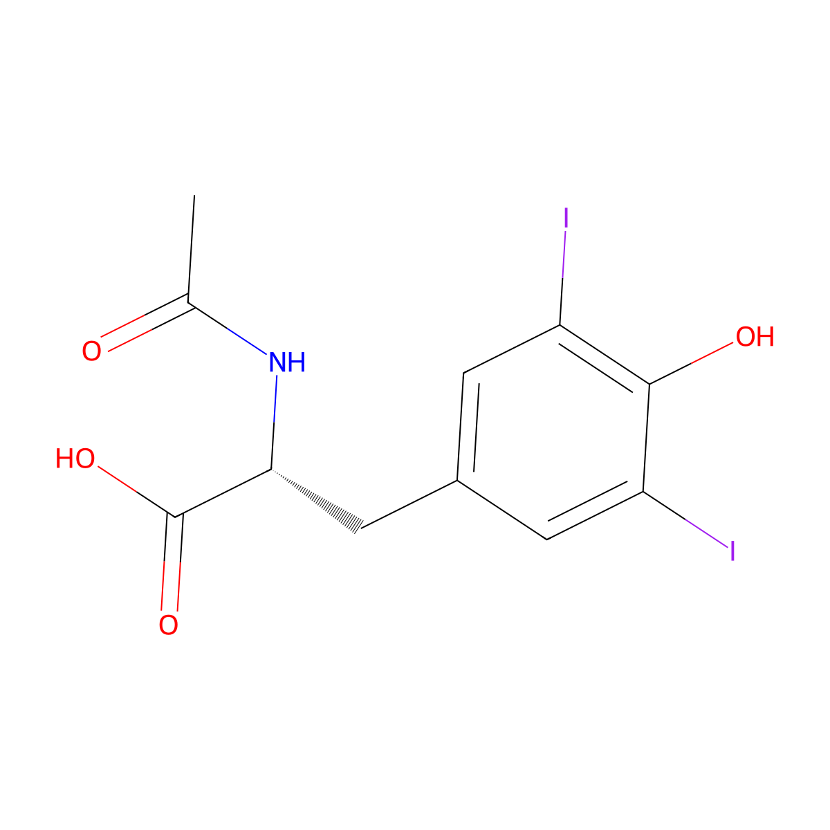 (2R)-2-acetamido-3-(4-hydroxy-3,5-diiodophenyl)propanoic acid molecular structure, CAS 696611-50-4