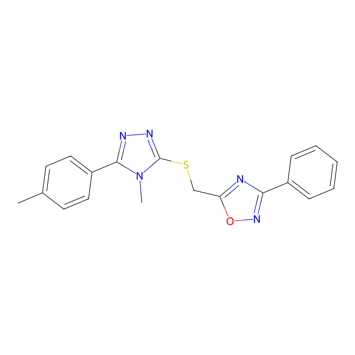 5-[[4-Methyl-5-(4-methylphenyl)-1,2,4-triazol-3-yl]sulfanylmethyl]-3-phenyl-1,2,4-oxadiazole molecular structure, CAS 696611-77-5
