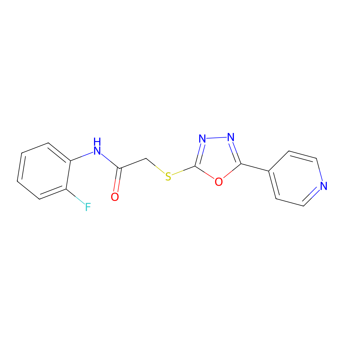 N-(2-fluorophenyl)-2-{[5-(pyridin-4-yl)-1,3,4-oxadiazol-2-yl]sulfanyl}acetamide molecular structure, CAS 696611-80-0