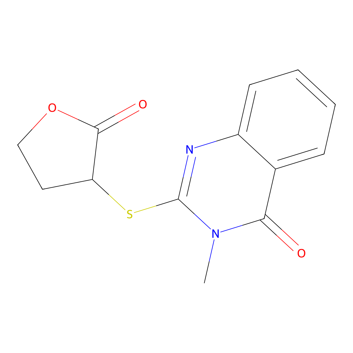 3-Methyl-2-(2-oxooxolan-3-yl)sulfanylquinazolin-4-one molecular structure, CAS 696612-33-6
