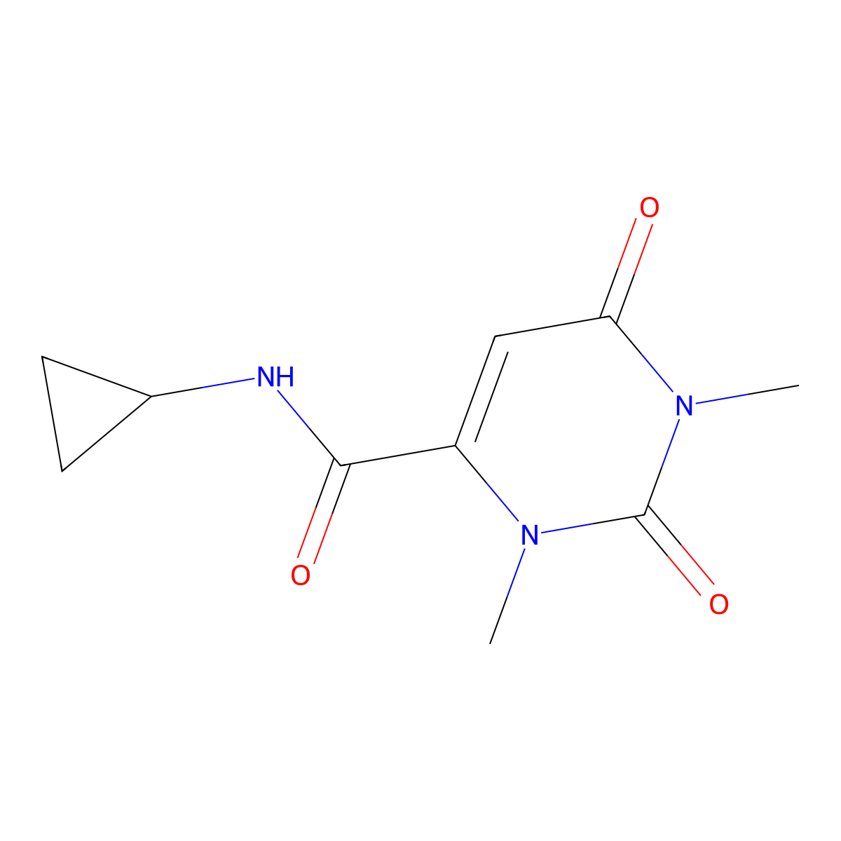 N-cyclopropyl-1,3-dimethyl-2,6-dioxo-1,2,3,6-tetrahydro-4-pyrimidinecarboxamide molecular structure, CAS 696614-92-3