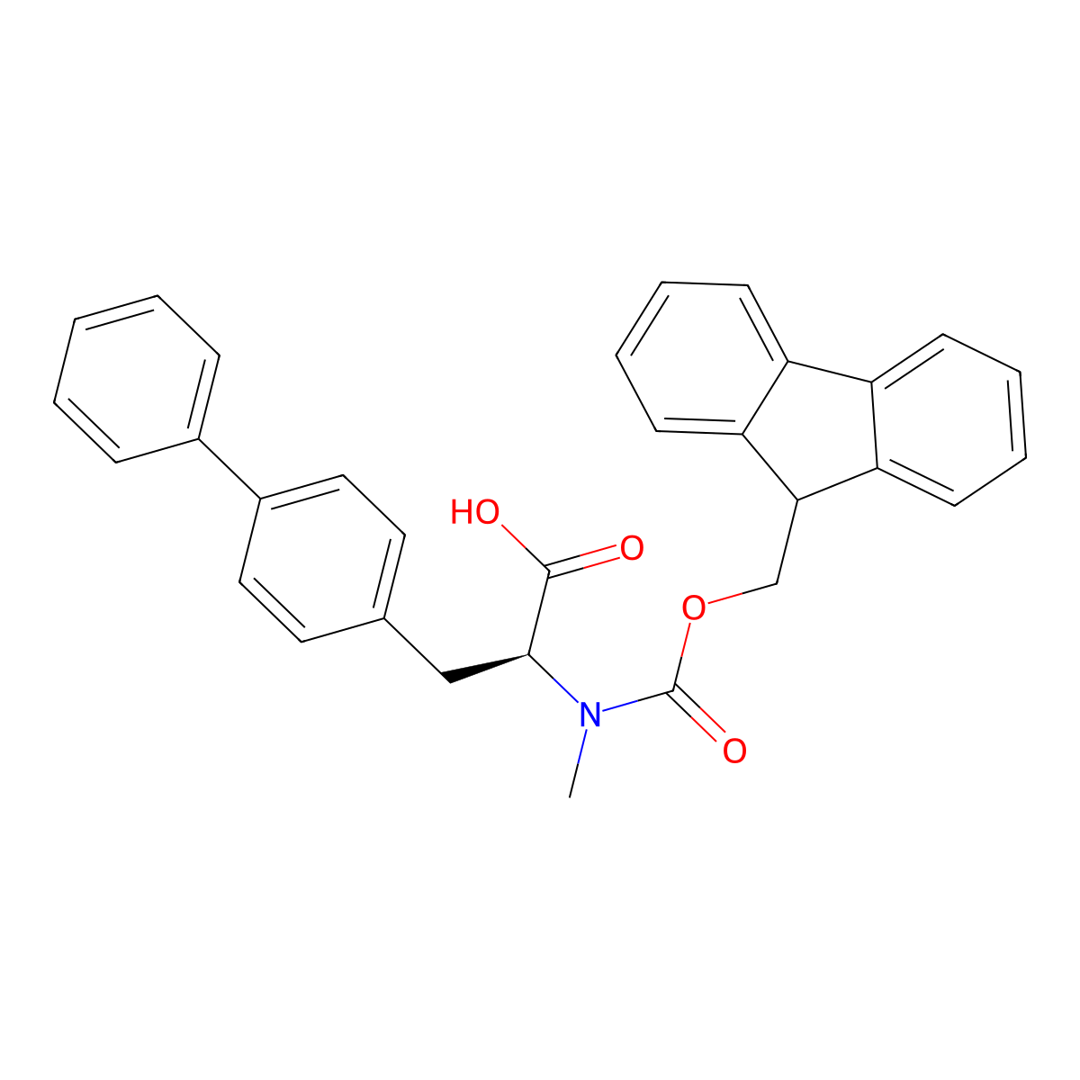 (S)-2-((((9H-Fluoren-9-yl)methoxy)carbonyl)(methyl)amino)-3-([1,1'-biphenyl]-4-yl)propanoic acid molecular structure, CAS 696615-48-2
