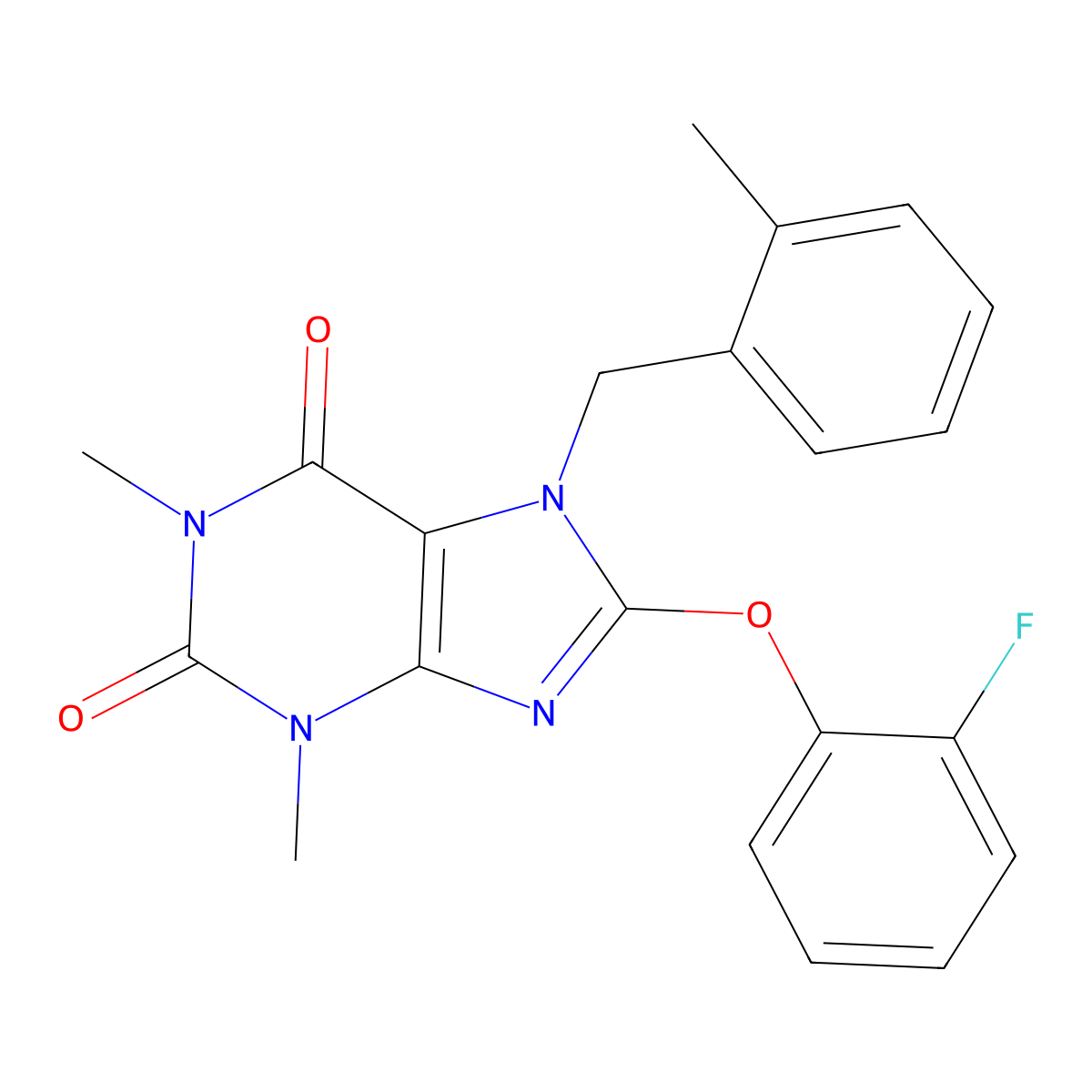 8-(2-fluorophenoxy)-1,3-dimethyl-7-(2-methylbenzyl)-3,7-dihydro-1H-purine-2,6-dione molecular structure, CAS 696615-49-3