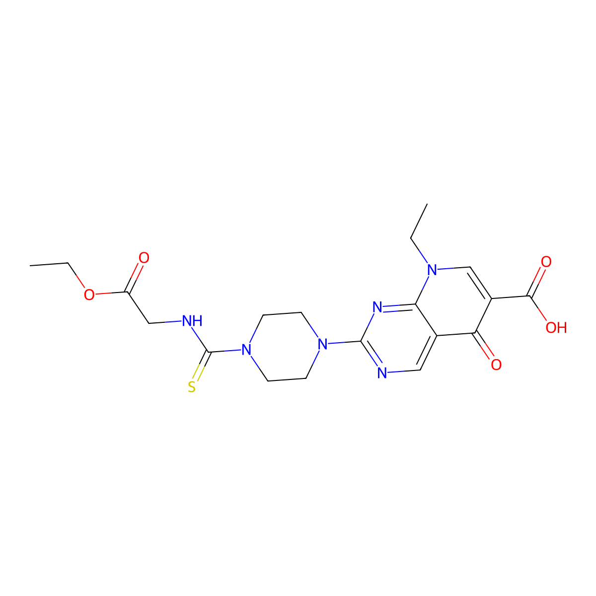 2-{4-[(2-Ethoxy-2-oxoethyl)carbamothioyl]piperazin-1-yl}-8-ethyl-5-oxo-5,8-dihydropyrido[2,3-d]pyrimidine-6-carboxylic acid molecular structure, CAS 696615-64-2