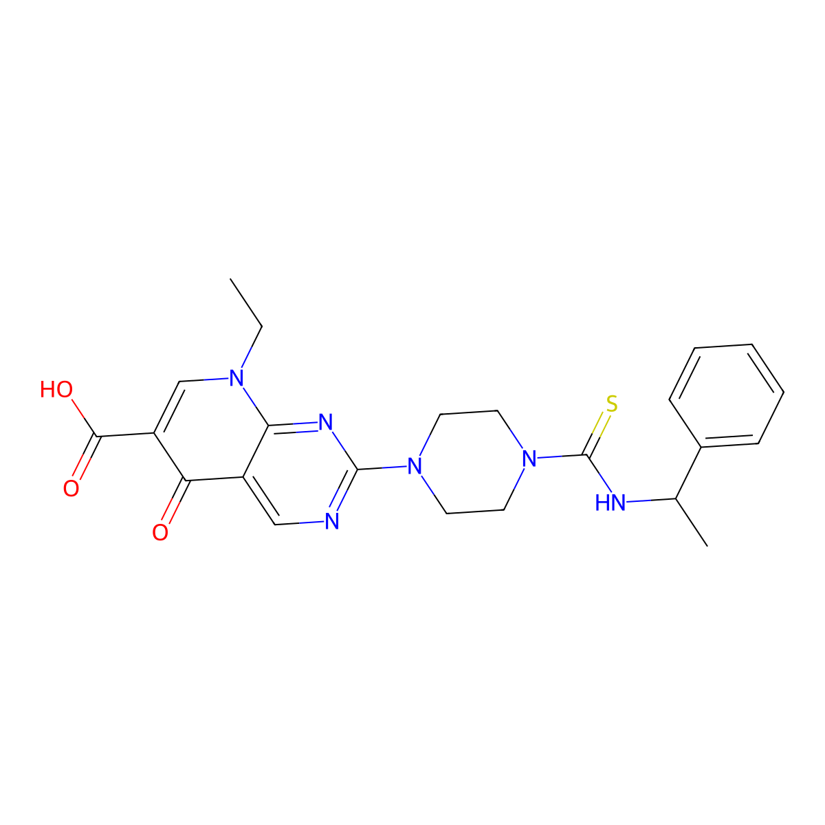 8-Ethyl-5-oxo-2-{4-[(1-phenylethyl)carbamothioyl]piperazin-1-yl}-5,8-dihydropyrido[2,3-d]pyrimidine-6-carboxylic acid molecular structure, CAS 696615-75-5