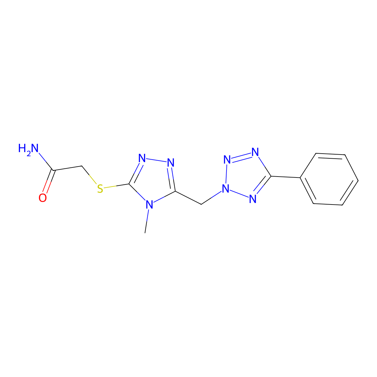 2-[[4-Methyl-5-[(5-phenyltetrazol-2-yl)methyl]-1,2,4-triazol-3-yl]sulfanyl]acetamide molecular structure, CAS 696616-38-3