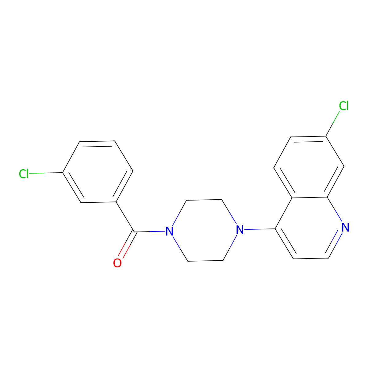 (3-Chlorophenyl)-[4-(7-chloro-4-quinolinyl)-1-piperazinyl]methanone molecular structure, CAS 696616-49-6