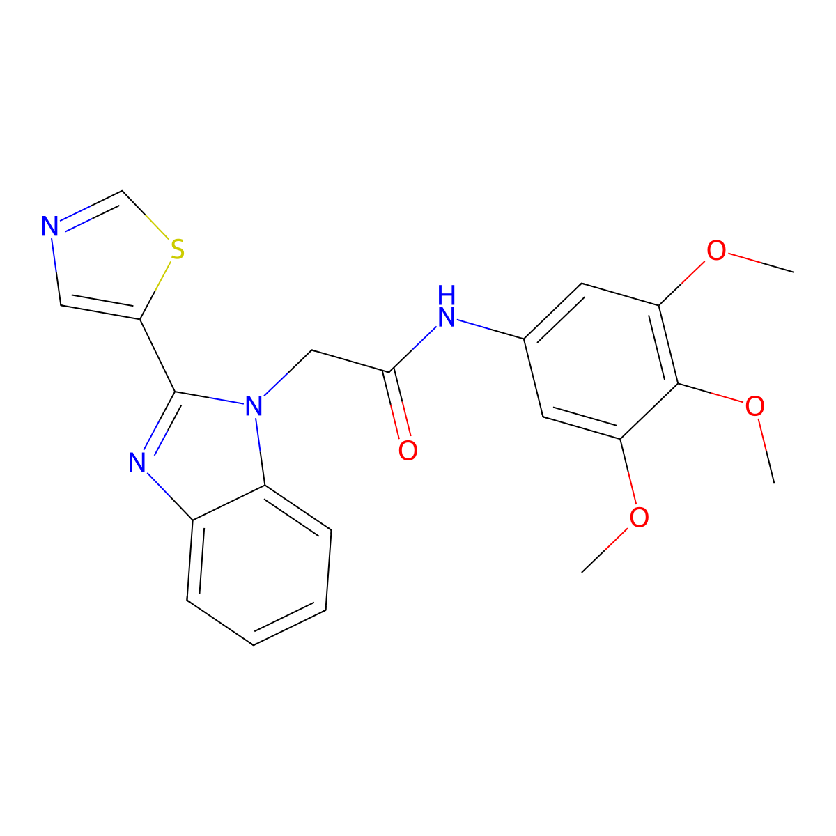 2-(2-Thiazol-5-yl-benzoimidazol-1-yl)-N-(3,4,5-trimethoxy-phenyl)-acetamide molecular structure, CAS 696617-13-7