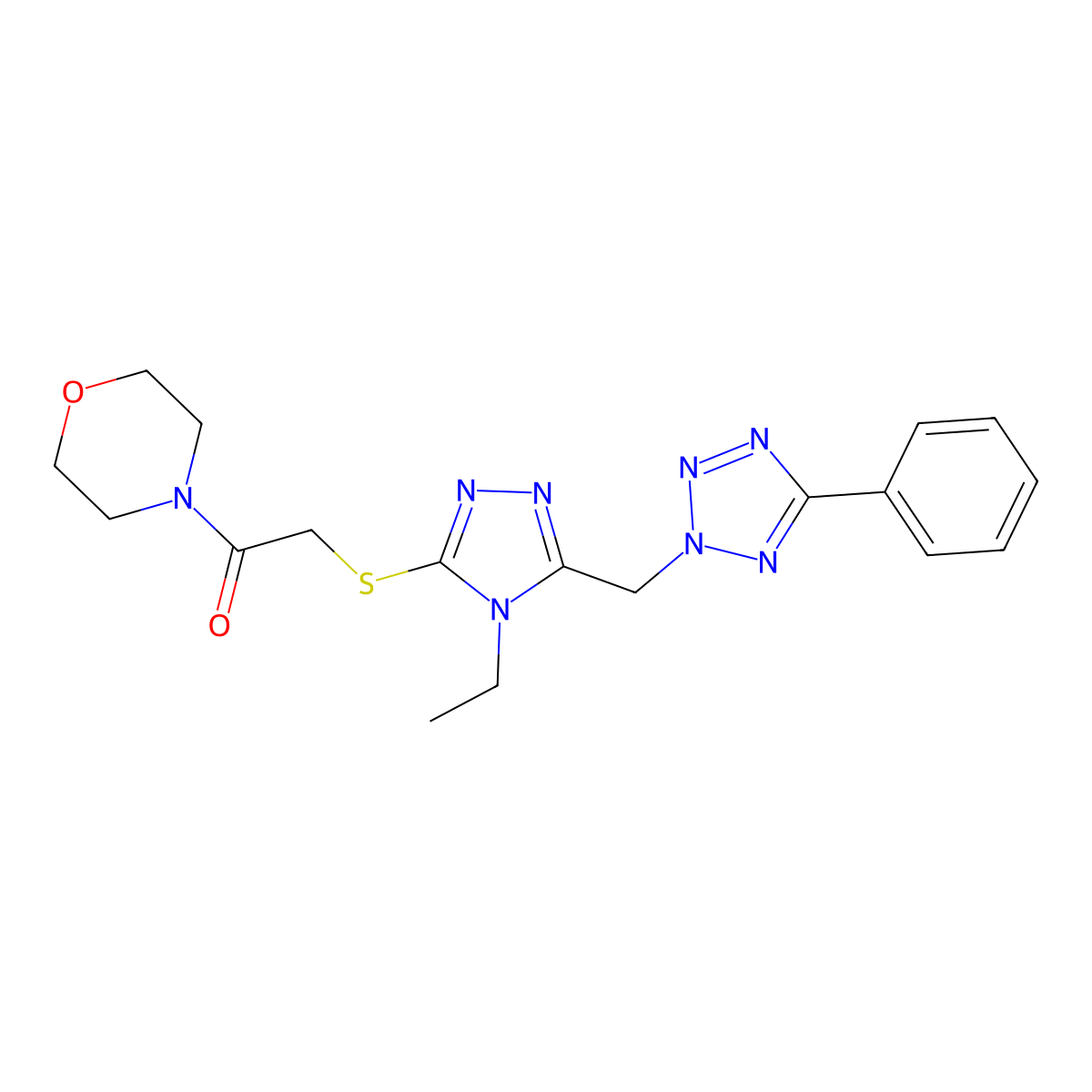 2-[[4-Ethyl-5-[(5-phenyltetrazol-2-yl)methyl]-1,2,4-triazol-3-yl]sulfanyl]-1-morpholin-4-ylethanone molecular structure, CAS 696618-93-6