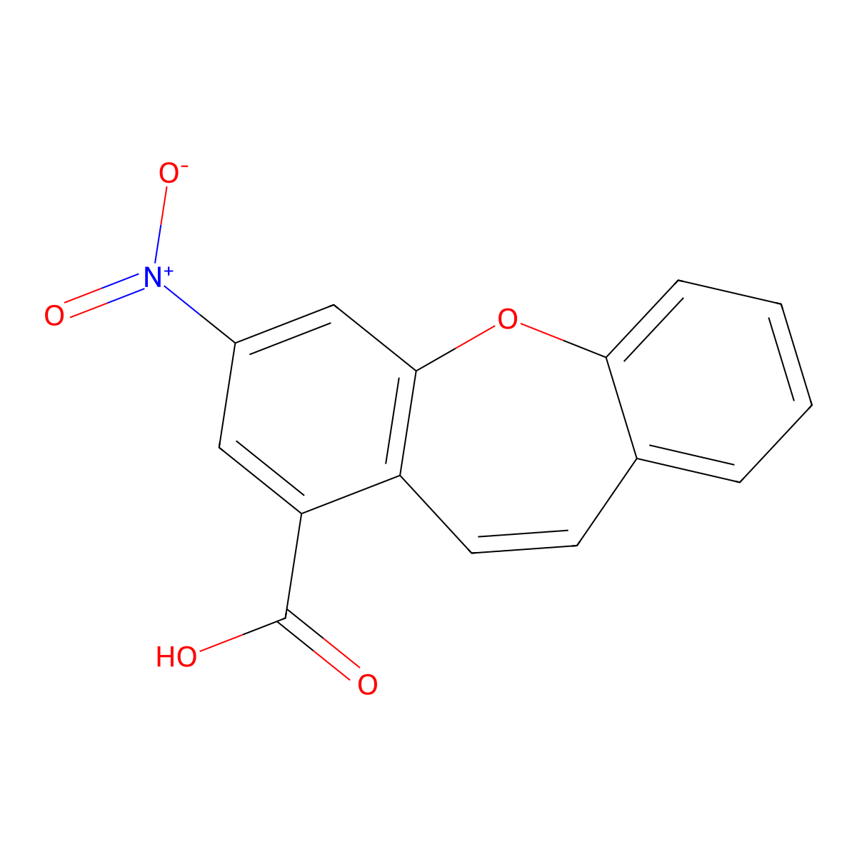 3-Nitrodibenzo[b,f]oxepine-1-carboxylic acid molecular structure, CAS 696620-16-3