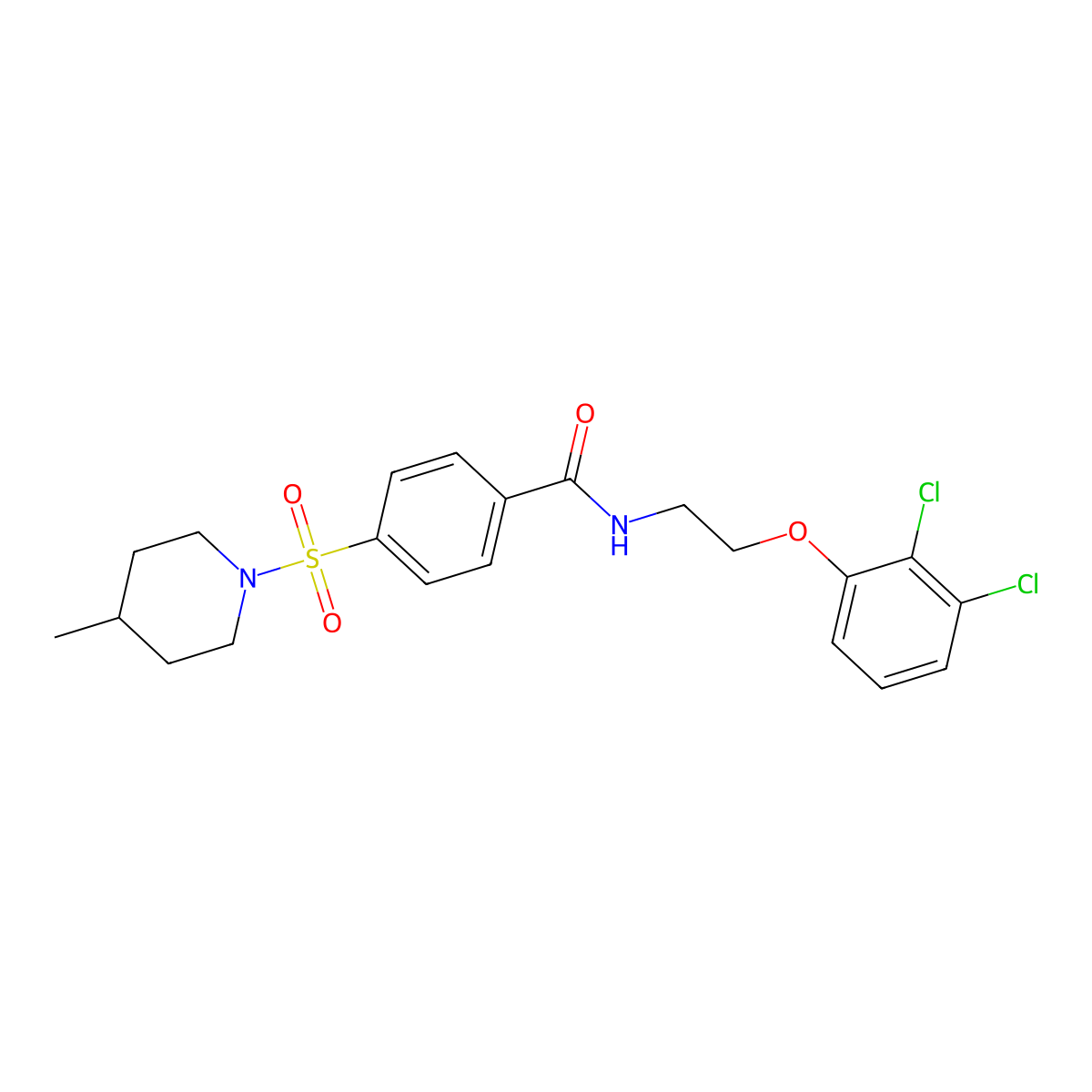 N-[2-(2,3-dichlorophenoxy)ethyl]-4-(4-methylpiperidin-1-yl)sulfonylbenzamide molecular structure, CAS 696620-18-5