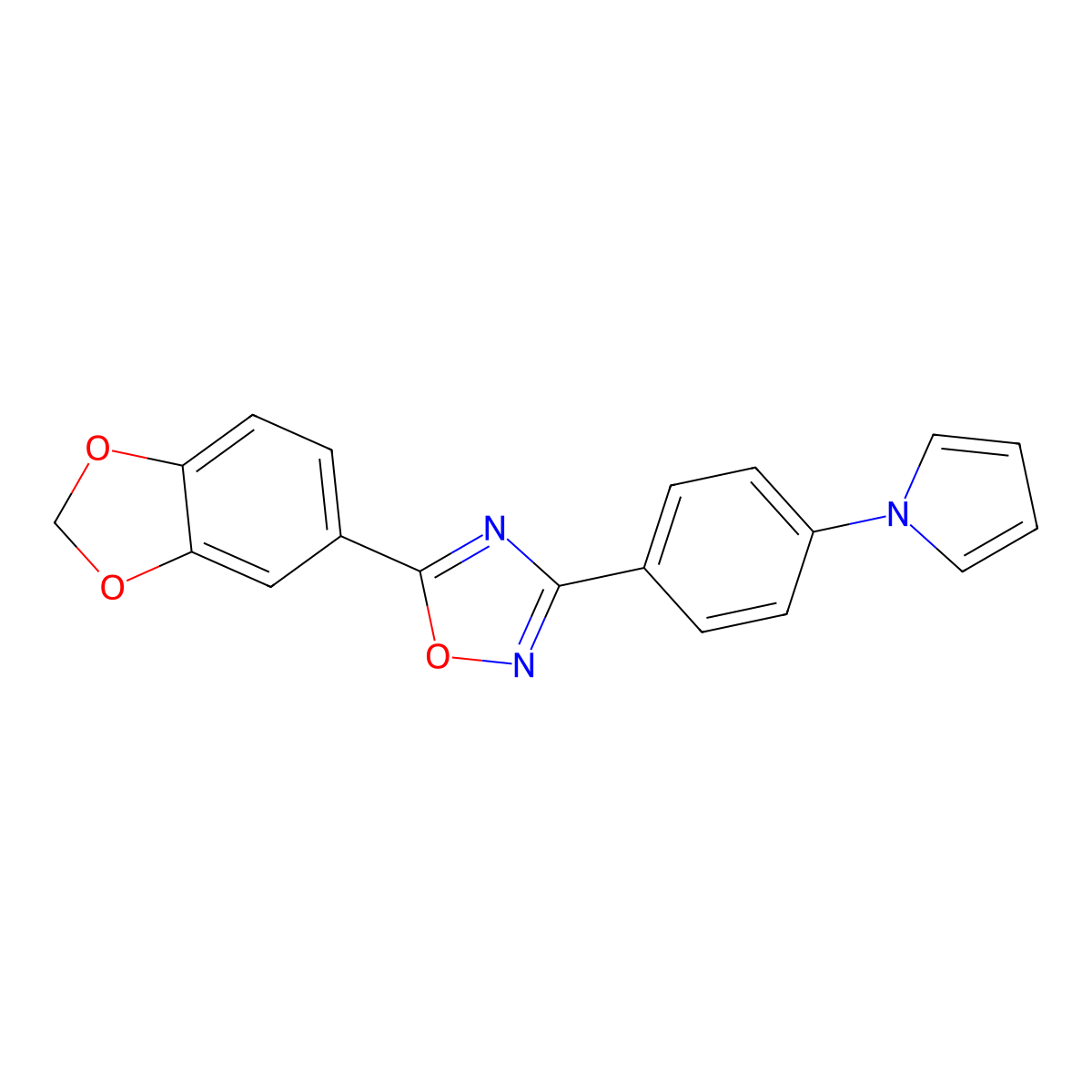 5-(1,3-Benzodioxol-5-yl)-3-(4-pyrrol-1-ylphenyl)-1,2,4-oxadiazole molecular structure, CAS 696621-25-7