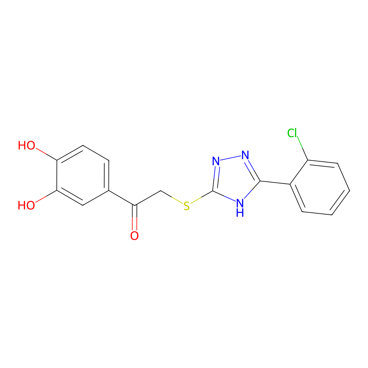 2-[[5-(2-chlorophenyl)-1H-1,2,4-triazol-3-yl]sulfanyl]-1-(3,4-dihydroxyphenyl)ethanone molecular structure, CAS 696623-57-1