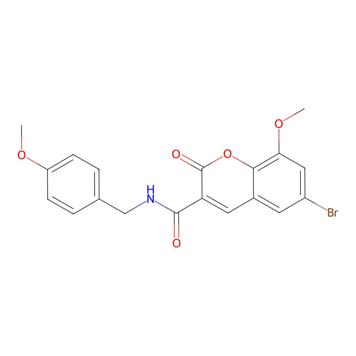 6-bromo-8-methoxy-N-[(4-methoxyphenyl)methyl]-2-oxochromene-3-carboxamide molecular structure, CAS 696623-81-1