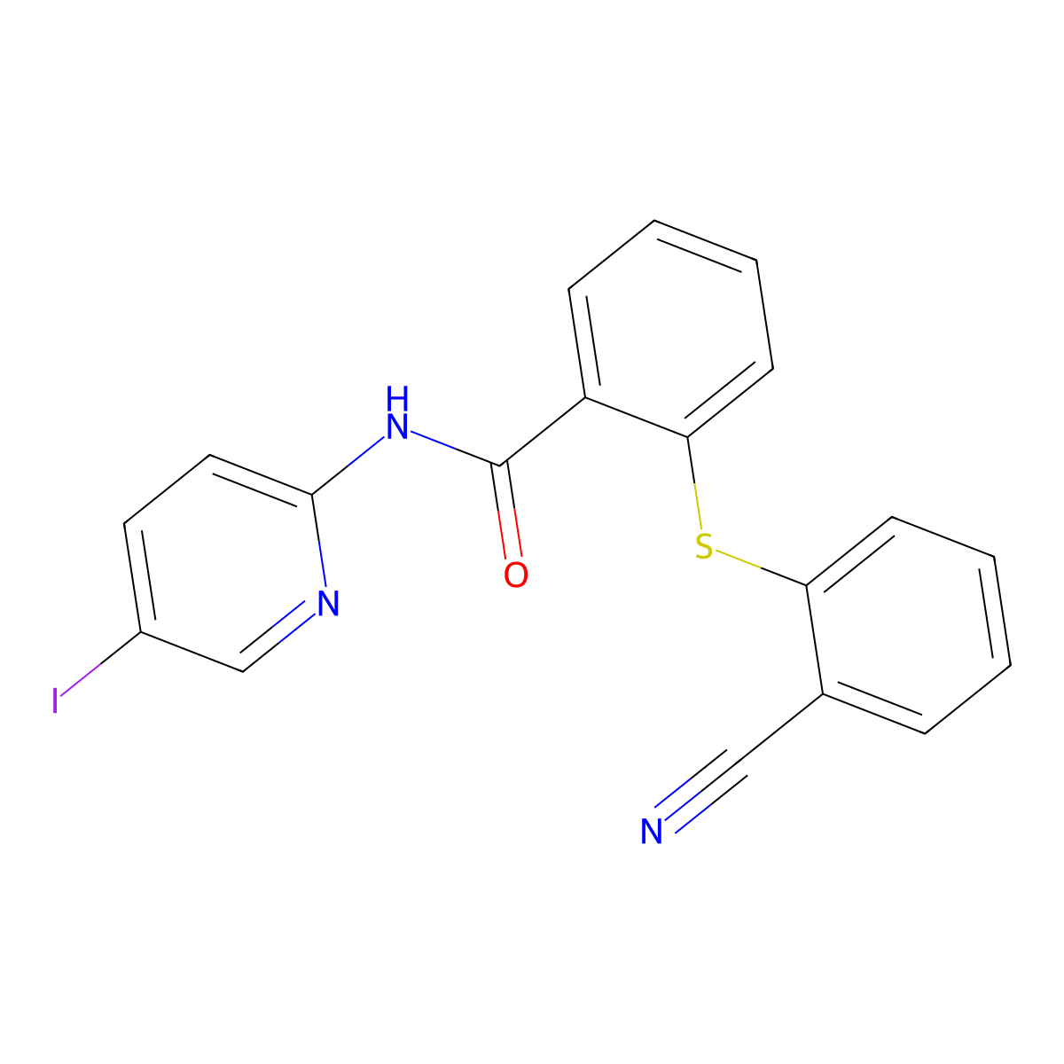 2-(2-cyanophenyl)sulfanyl-N-(5-iodopyridin-2-yl)benzamide molecular structure, CAS 696624-08-5