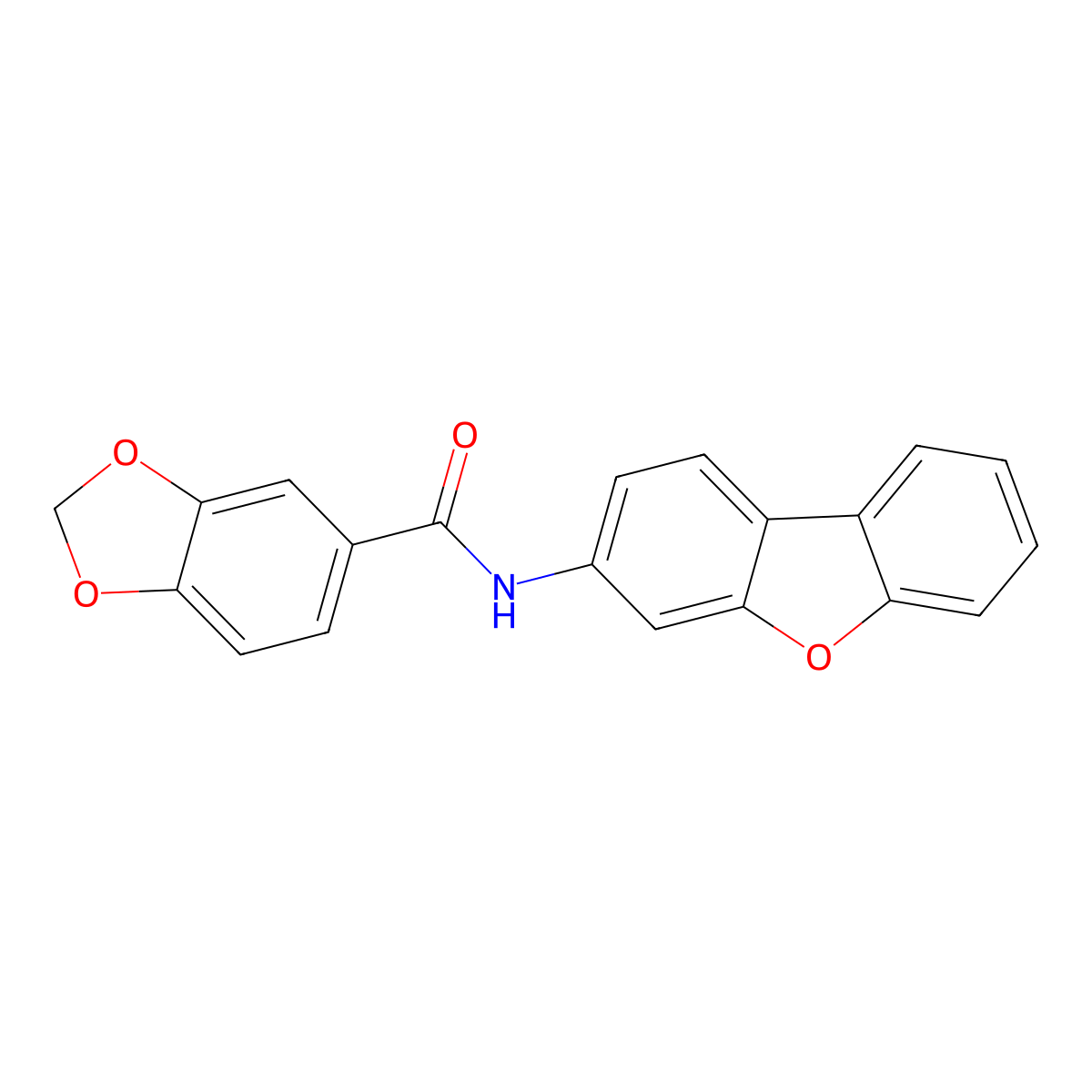 N-dibenzofuran-3-yl-1,3-benzodioxole-5-carboxamide molecular structure, CAS 696625-93-1