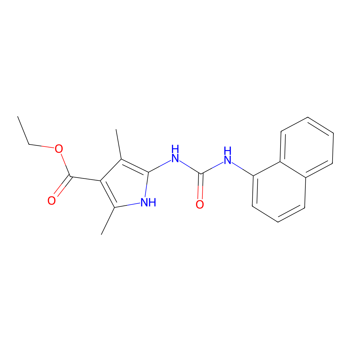 ethyl 2,4-dimethyl-5-{[(naphthalen-1-yl)carbamoyl]amino}-1H-pyrrole-3-carboxylate molecular structure, CAS 696626-45-6