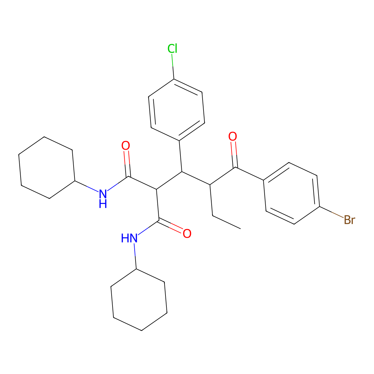 2-{2-[(4-bromophenyl)carbonyl]-1-(4-chlorophenyl)butyl}-N,N'-dicyclohexylpropanediamide molecular structure, CAS 696627-32-4