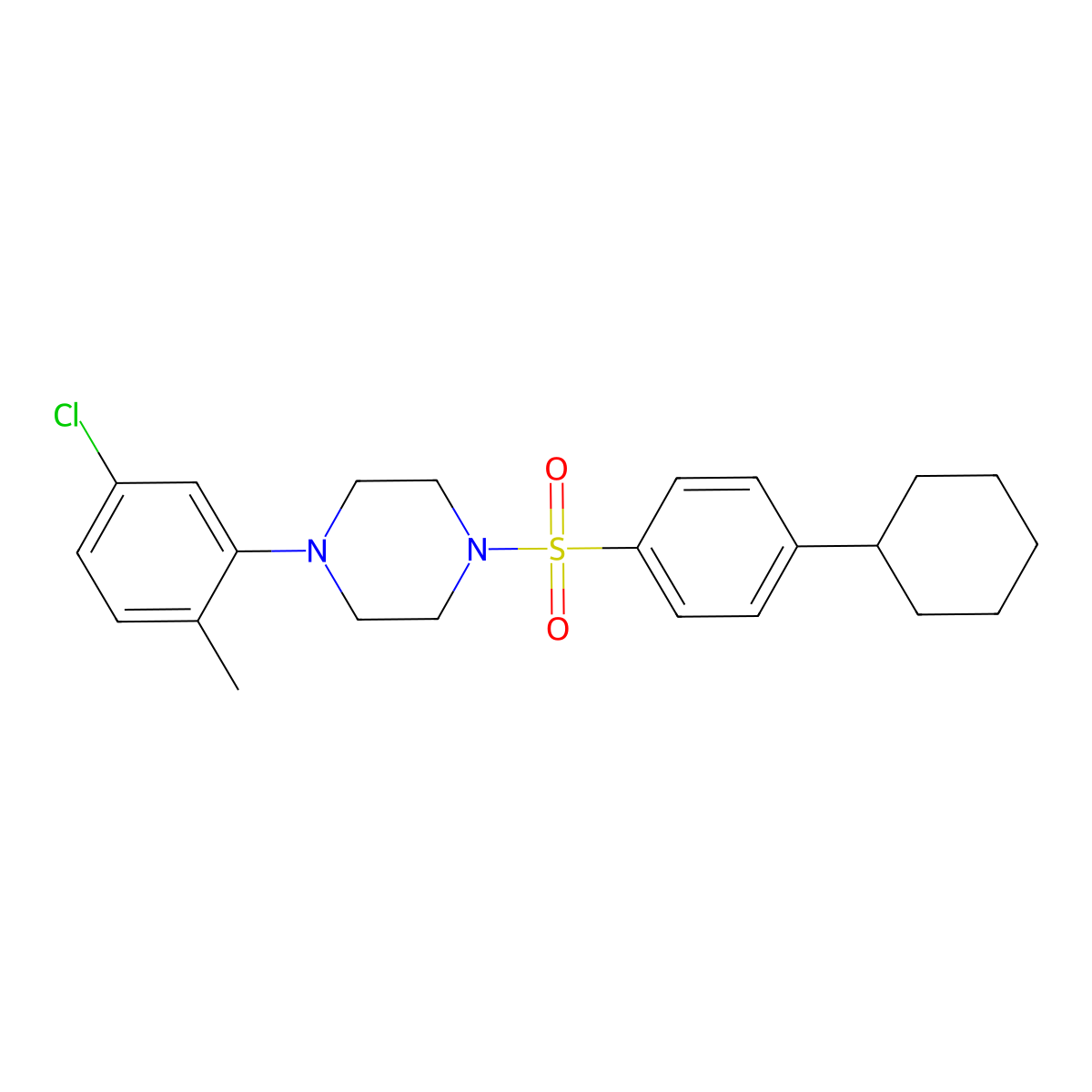 1-(5-Chloro-2-methylphenyl)-4-[(4-cyclohexylphenyl)sulfonyl]piperazine molecular structure, CAS 696627-34-6