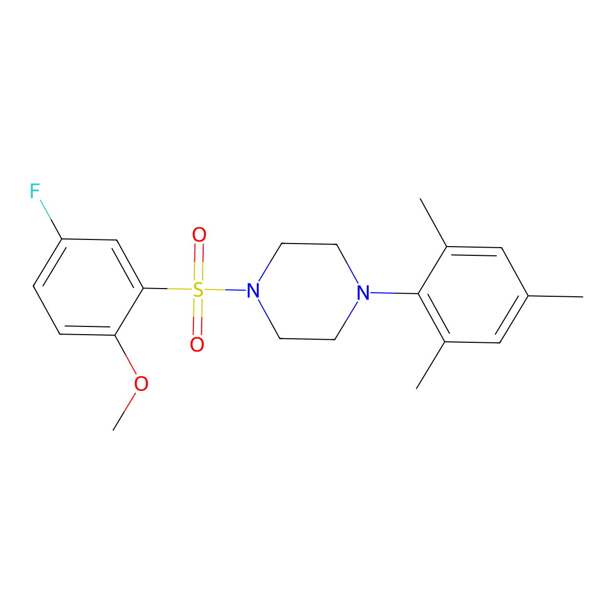 1-[(5-Fluoro-2-methoxyphenyl)sulfonyl]-4-mesitylpiperazine molecular structure, CAS 696627-95-9