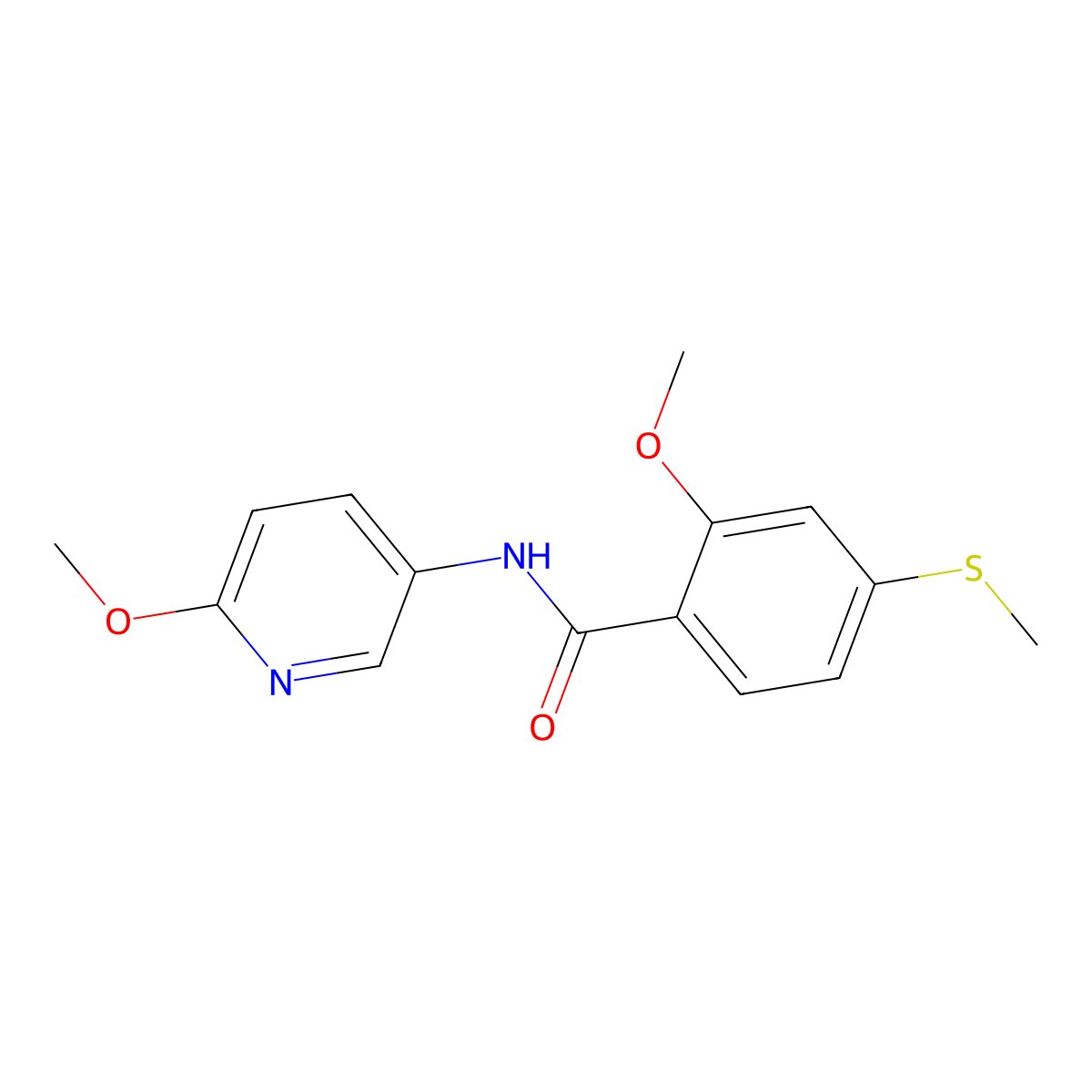 2-methoxy-N-(6-methoxy-3-pyridinyl)-4-(methylsulfanyl)benzamide molecular structure, CAS 696628-41-8