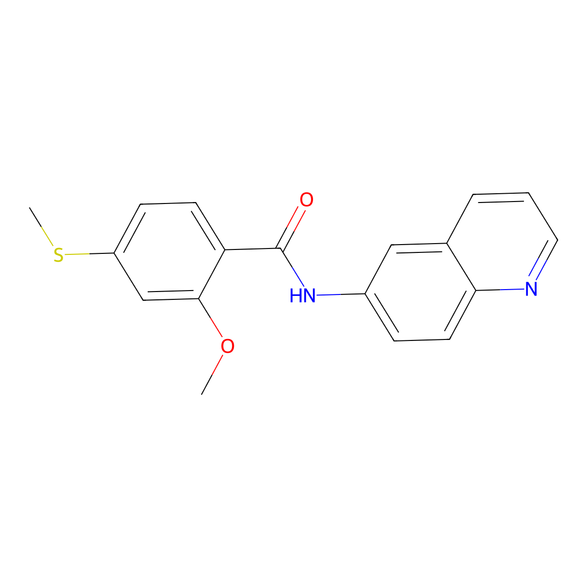 2-methoxy-4-methylsulfanyl-N-quinolin-6-ylbenzamide molecular structure, CAS 696628-72-5