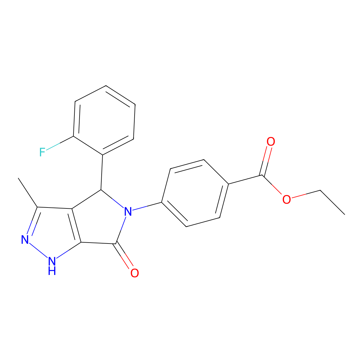 Ethyl 4-[4-(2-fluorophenyl)-3-methyl-6-oxo-2,4-dihydropyrrolo[3,4-c]pyrazol-5-yl]benzoate molecular structure, CAS 696629-01-3