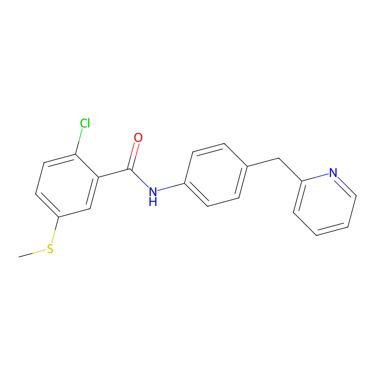 2-chloro-5-methylsulfanyl-N-[4-(pyridin-2-ylmethyl)phenyl]benzamide molecular structure, CAS 696629-61-5