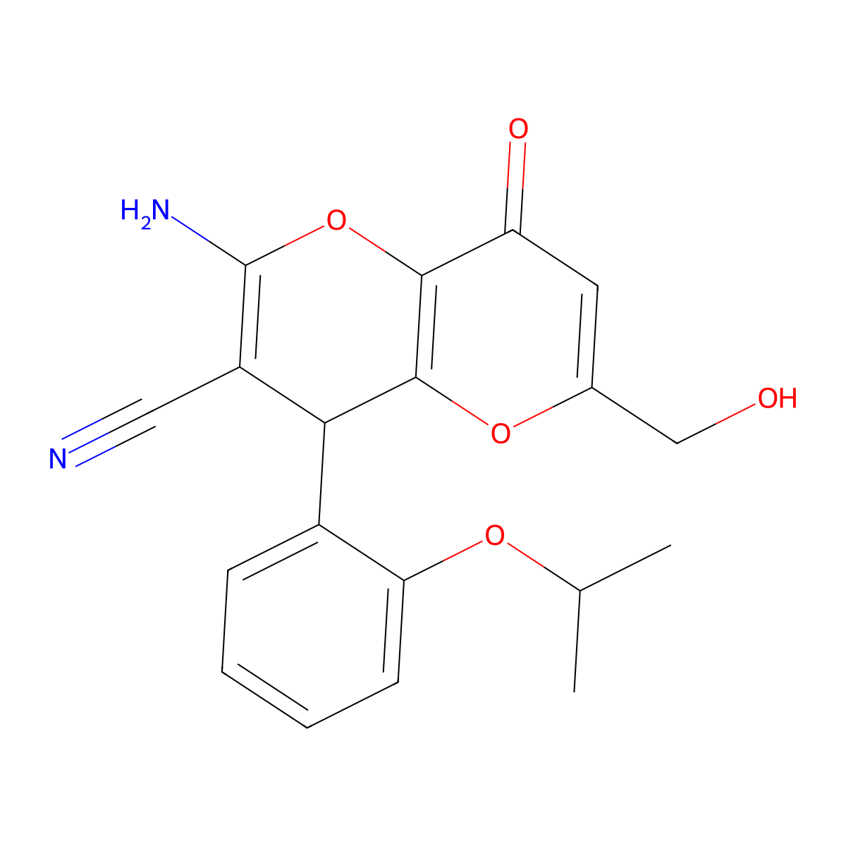 2-Amino-6-(hydroxymethyl)-4-(2-isopropoxyphenyl)-8-oxo-4,8-dihydropyrano[3,2-b]pyran-3-carbonitrile molecular structure, CAS 696630-67-8