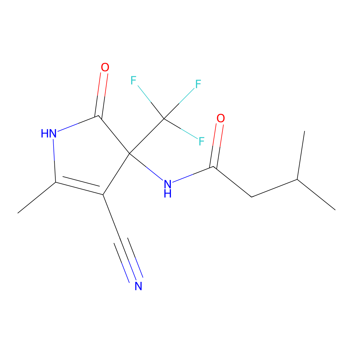 N-[4-cyano-5-methyl-2-oxo-3-(trifluoromethyl)-1H-pyrrol-3-yl]-3-methylbutanamide molecular structure, CAS 696631-18-2