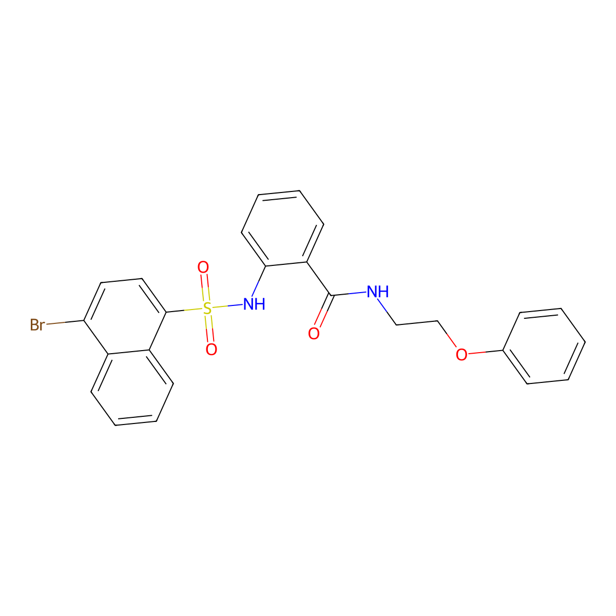 2-[(4-bromonaphthalen-1-yl)sulfonylamino]-N-(2-phenoxyethyl)benzamide molecular structure, CAS 696632-40-3