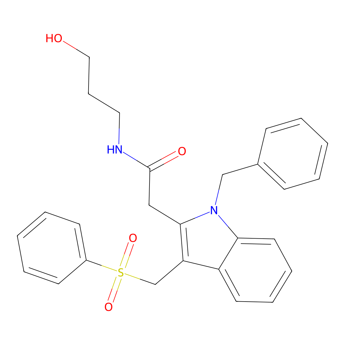 2-{1-benzyl-3-[(phenylsulfonyl)methyl]-1H-indol-2-yl}-N-(3-hydroxypropyl)acetamide molecular structure, CAS 696632-86-7