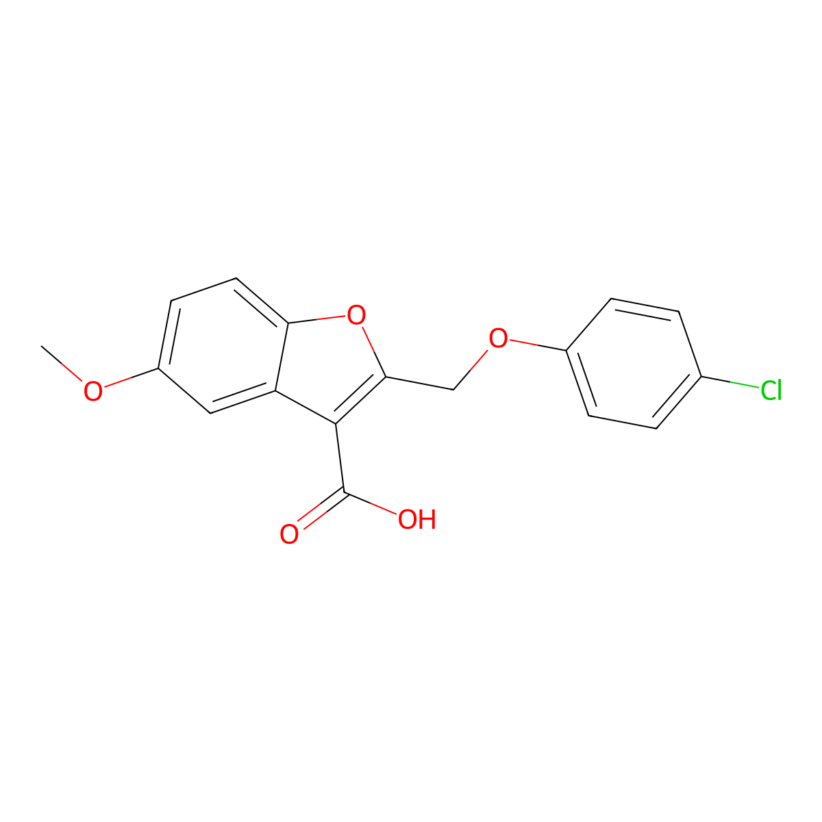 2-[(4-Chlorophenoxy)methyl]-5-methoxy-1-benzofuran-3-carboxylic acid molecular structure, CAS 696633-06-4