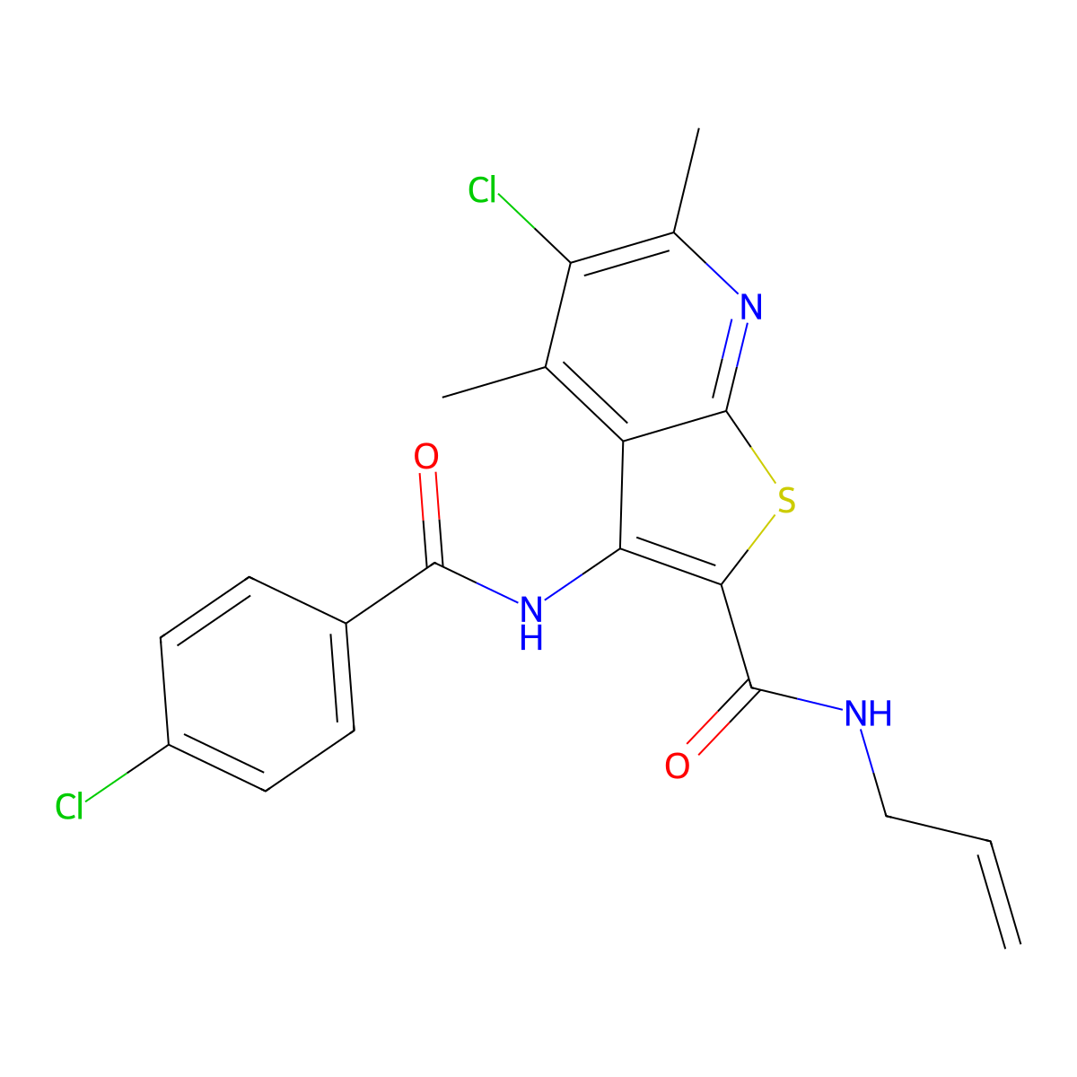 5-chloro-3-[(4-chlorobenzoyl)amino]-4,6-dimethyl-N-prop-2-enylthieno[2,3-b]pyridine-2-carboxamide molecular structure, CAS 696633-32-6