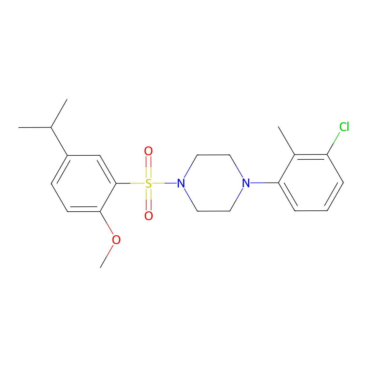 1-(3-Chloro-2-methylphenyl)-4-[(5-isopropyl-2-methoxyphenyl)sulfonyl]piperazine molecular structure, CAS 696633-61-1