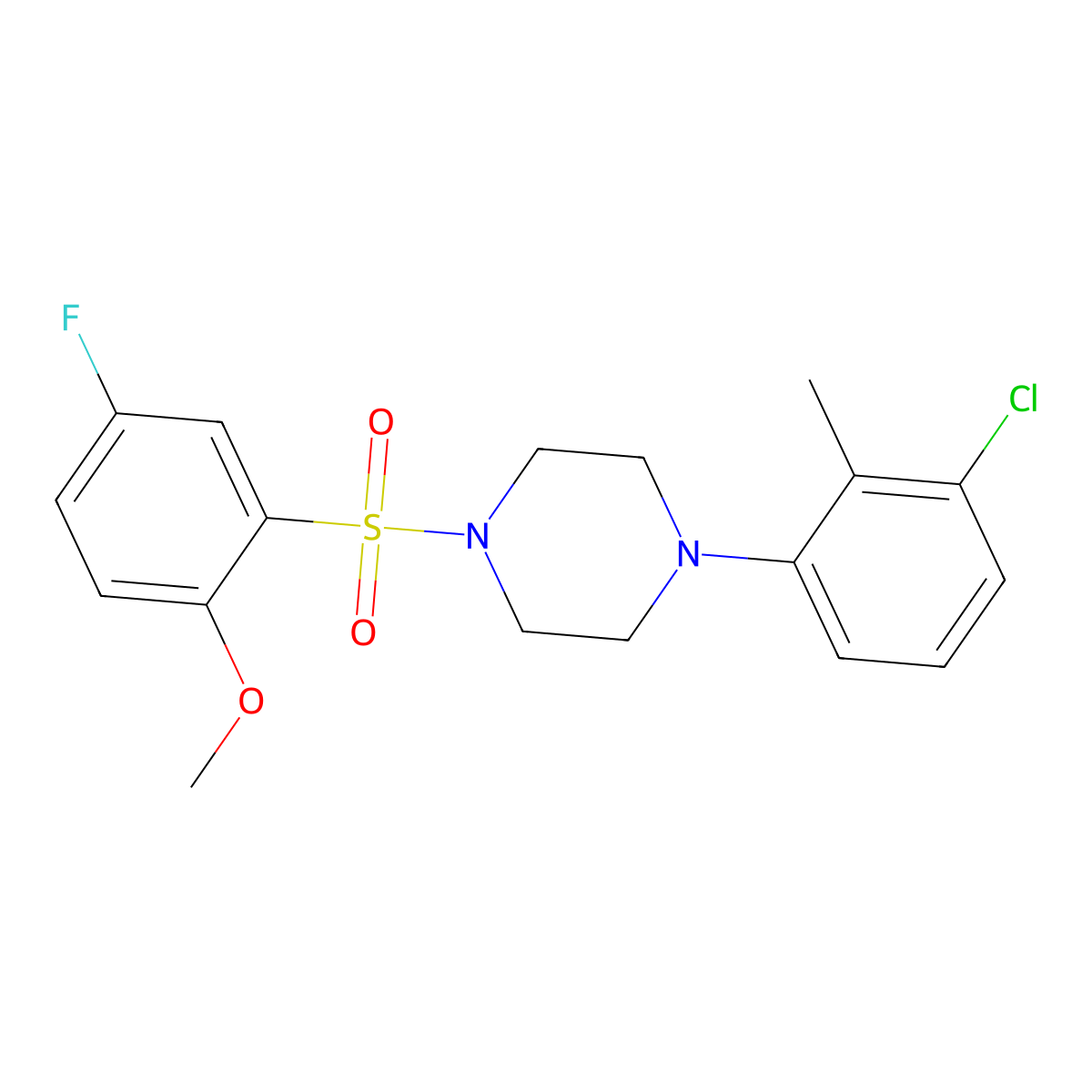 1-(3-Chloro-2-methylphenyl)-4-(5-fluoro-2-methoxyphenyl)sulfonylpiperazine molecular structure, CAS 696633-66-6