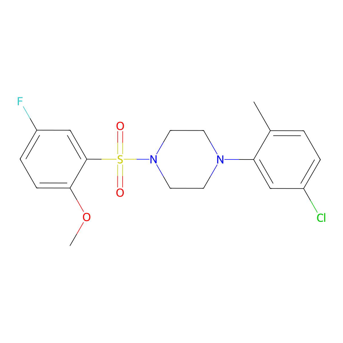 1-(5-Chloro-2-methylphenyl)-4-(5-fluoro-2-methoxyphenyl)sulfonylpiperazine molecular structure, CAS 696633-76-8