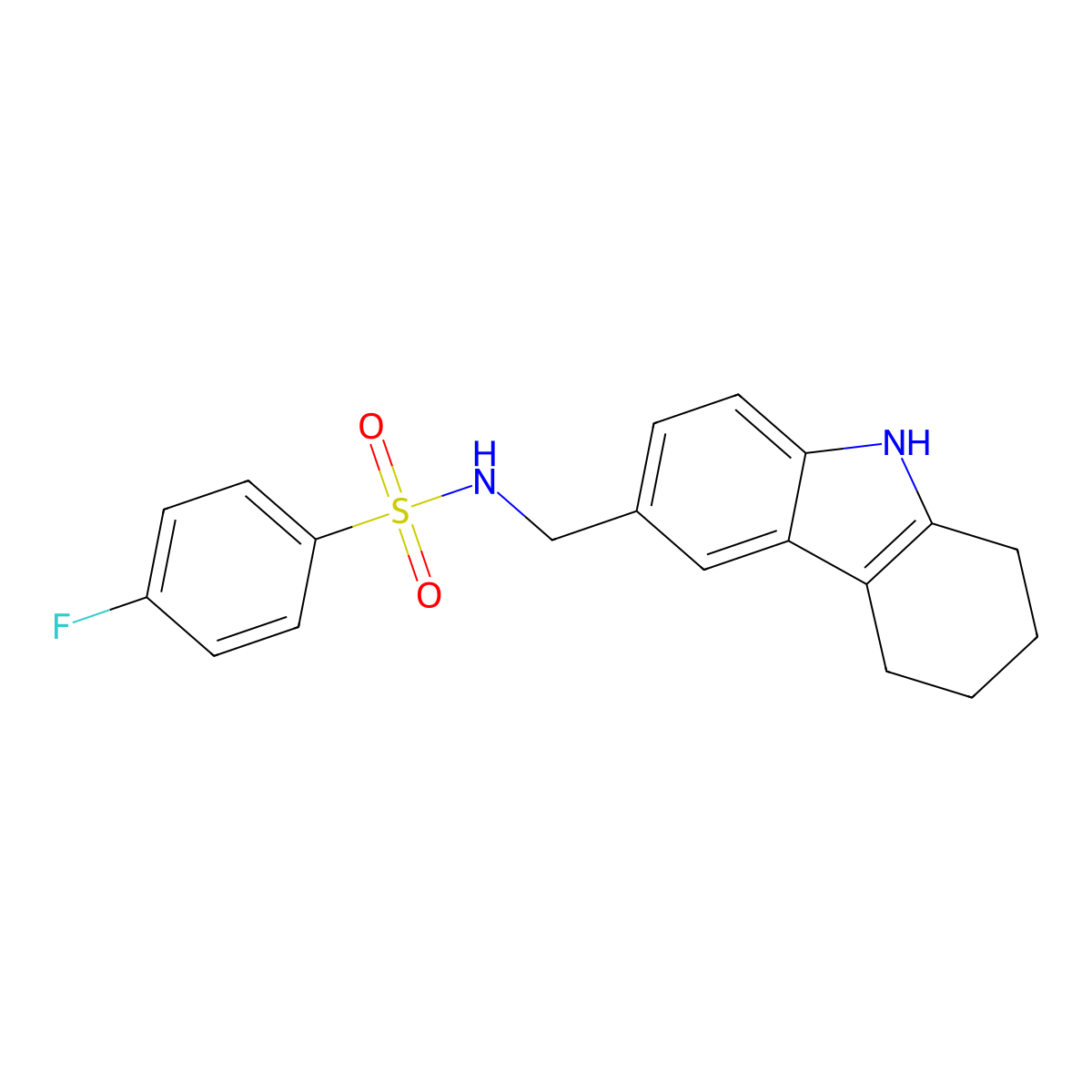 4-fluoro-N-(2,3,4,9-tetrahydro-1H-carbazol-6-ylmethyl)benzenesulfonamide molecular structure, CAS 696634-99-8