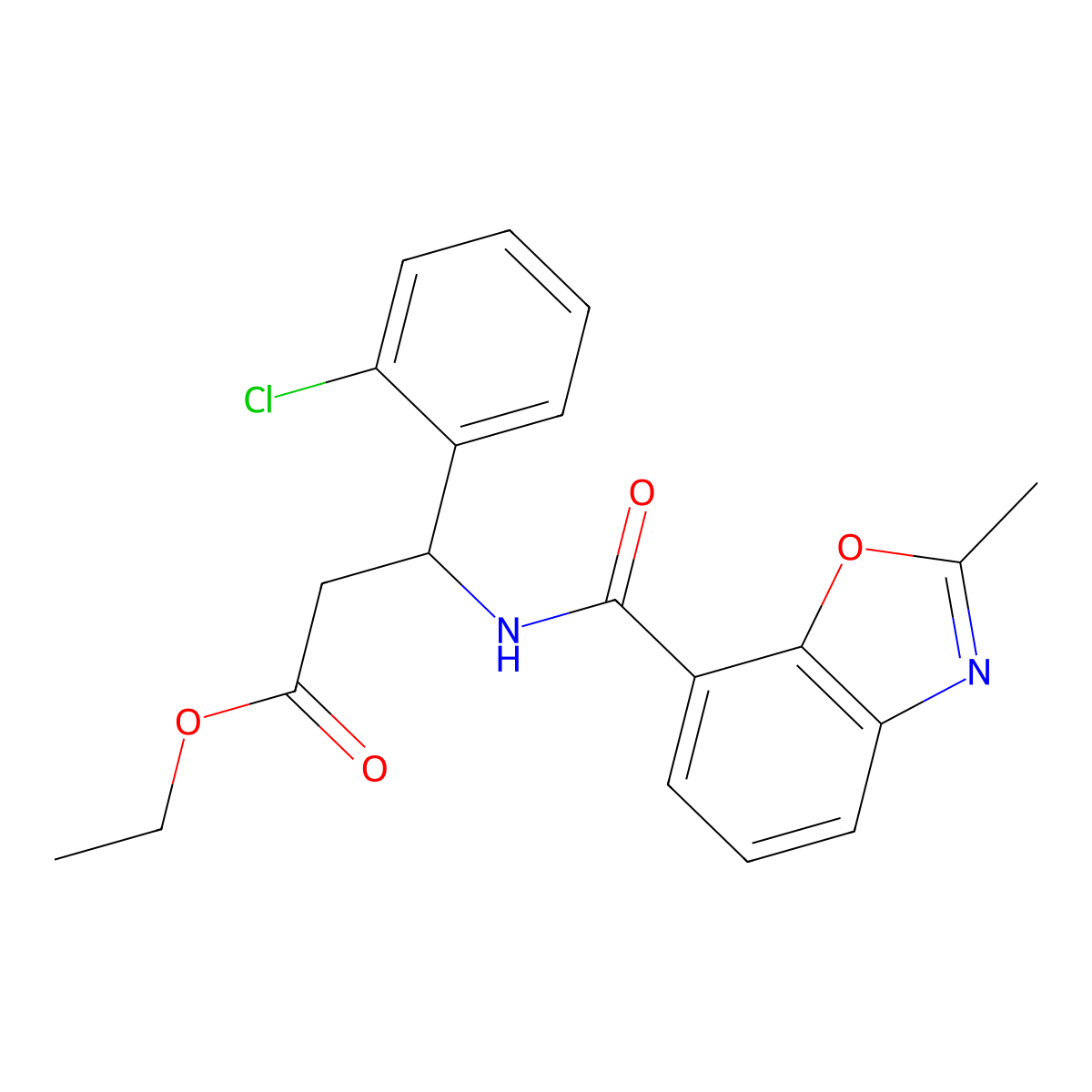 Ethyl 3-(2-chlorophenyl)-3-[(2-methylbenzoxazol-7-yl)carbonylamino]propanoate molecular structure, CAS 696635-33-3
