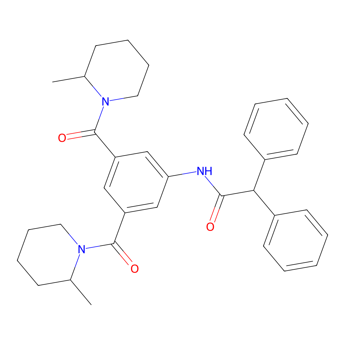 N-{3,5-bis[(2-methylpiperidin-1-yl)carbonyl]phenyl}-2,2-diphenylacetamide molecular structure, CAS 696635-46-8