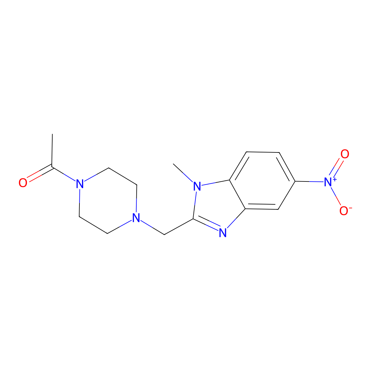 1-[4-[(1-Methyl-5-nitrobenzimidazol-2-yl)methyl]piperazin-1-yl]ethanone molecular structure, CAS 696636-14-3