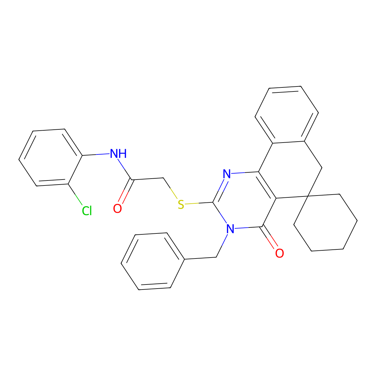 2-(3-benzyl-4-oxospiro[6H-benzo[h]quinazoline-5,1'-cyclohexane]-2-yl)sulfanyl-N-(2-chlorophenyl)acetamide molecular structure, CAS 696636-70-1